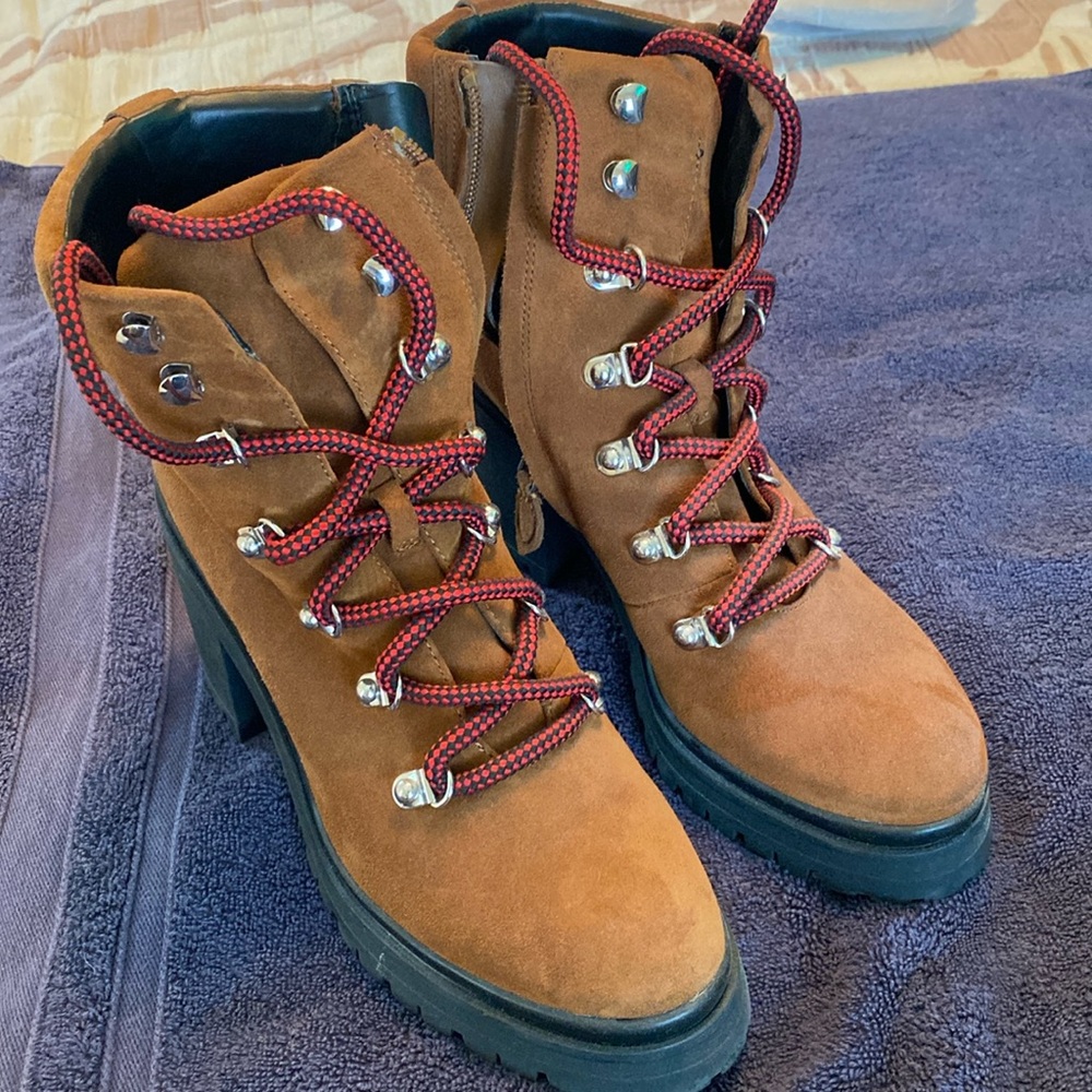 Brown leather lace up boots